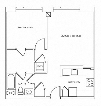 Floor plan for 1 bed, 1 bath, 864 sqft